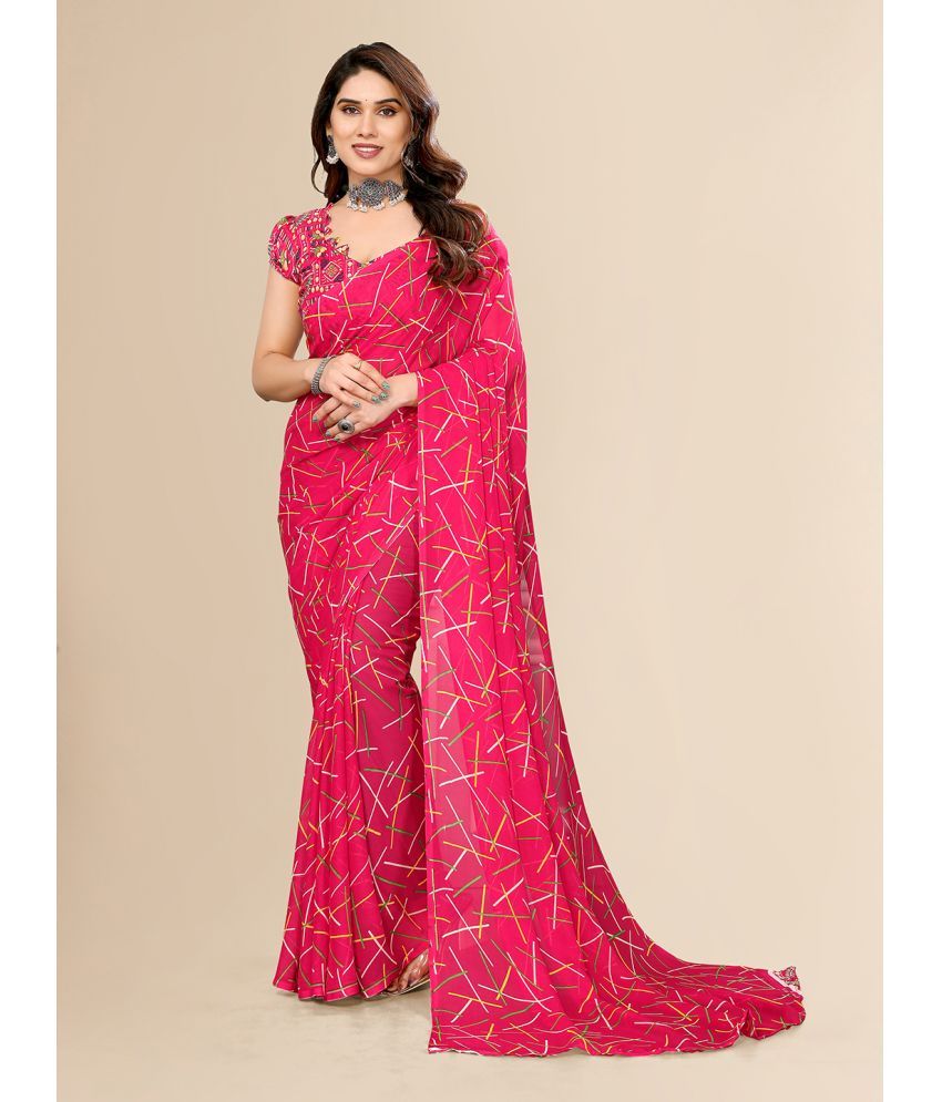     			ANAND SAREES Georgette Printed Saree With Blouse Piece - Pink ( Pack of 1 )