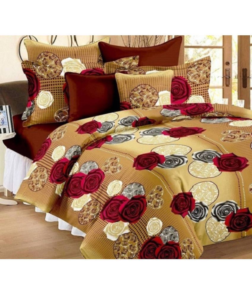     			Exopick Poly Cotton Floral 1 Double Bedsheet with 2 Pillow Covers - Yellow