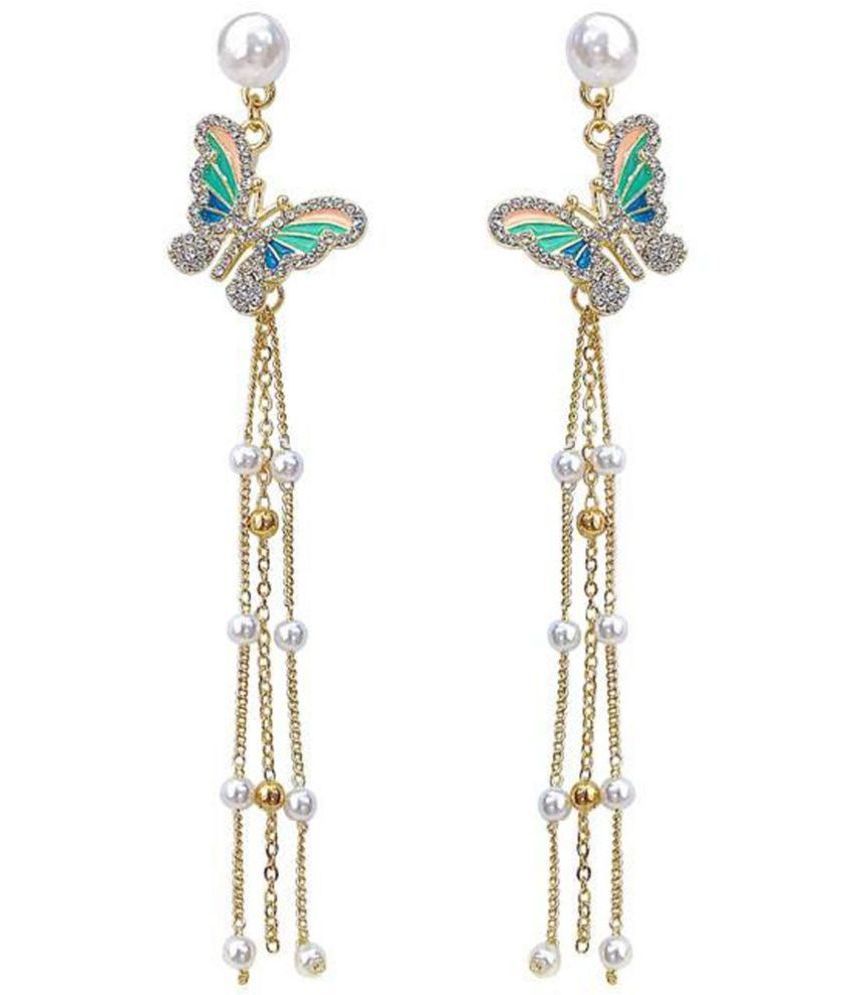     			FASHION FRILL Golden Drop Earrings ( Pack of 2 )