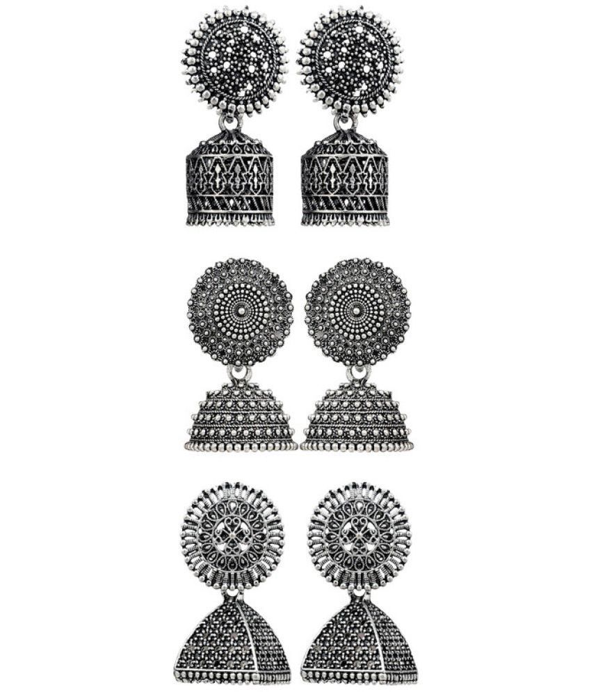     			FASHION FRILL Silver Jhumki Earrings ( Pack of 6 )