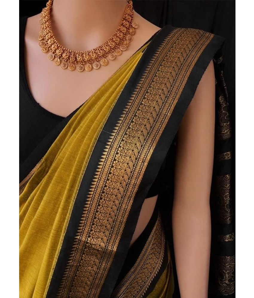     			KanjiQueen Cotton Silk Self Design Saree With Blouse Piece - Mustard ( Pack of 1 )