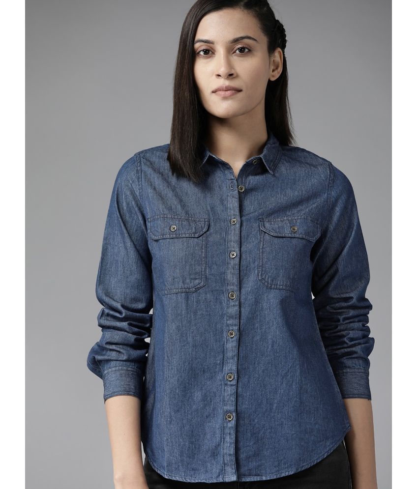     			PPTHEFASHIONHUB Navy Blue Denim Women's Shirt Style Top ( Pack of 1 )