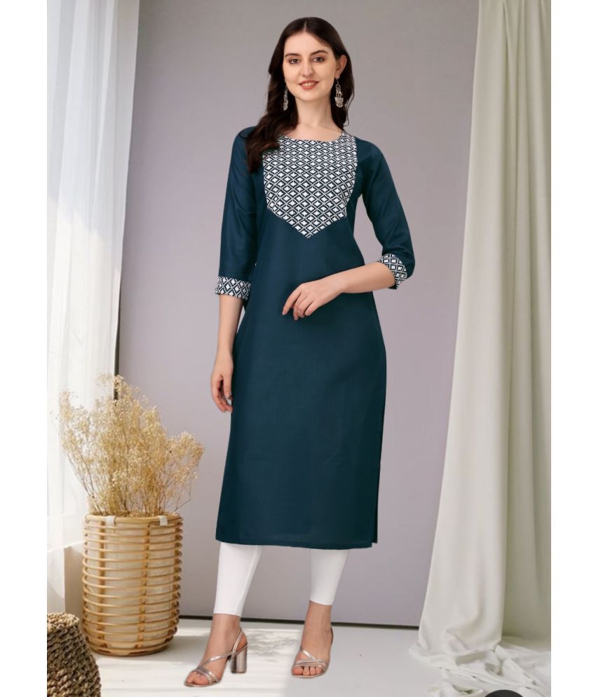     			Parnavi Cotton Embroidered Straight Women's Kurti - Blue ( Pack of 1 )