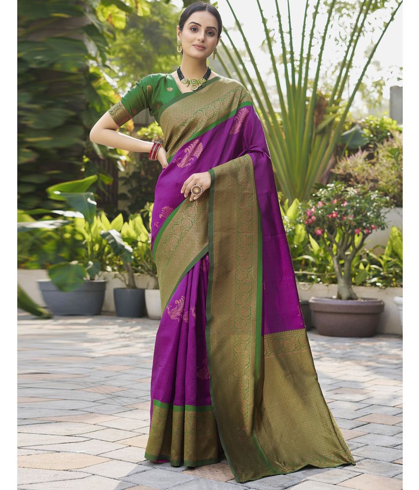     			Satrani Art Silk Woven Saree With Blouse Piece - Purple ( Pack of 1 )