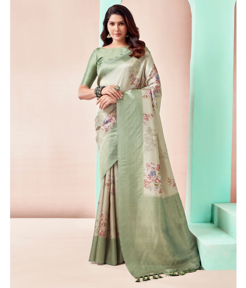     			Satrani Art Silk Woven Saree With Blouse Piece - Mint Green ( Pack of 1 )