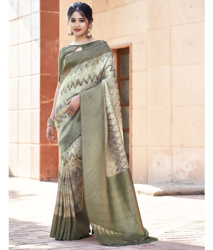     			Satrani Art Silk Woven Saree With Blouse Piece - Olive ( Pack of 1 )