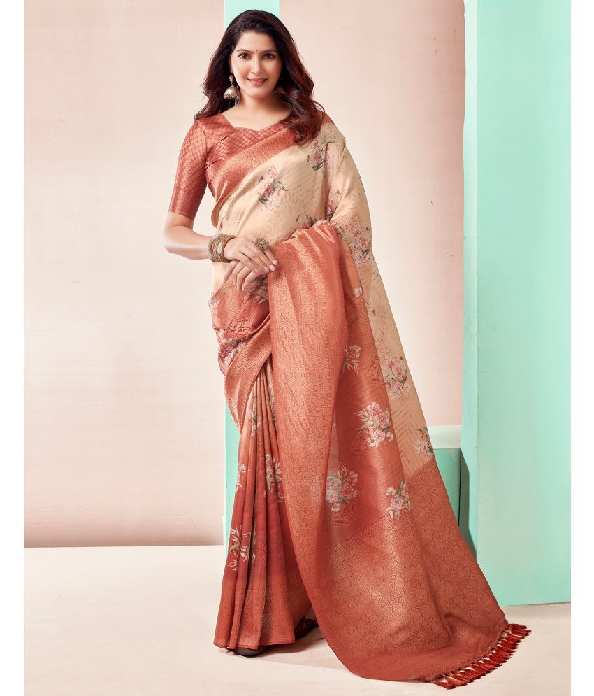     			Satrani Art Silk Woven Saree With Blouse Piece - Rust ( Pack of 1 )