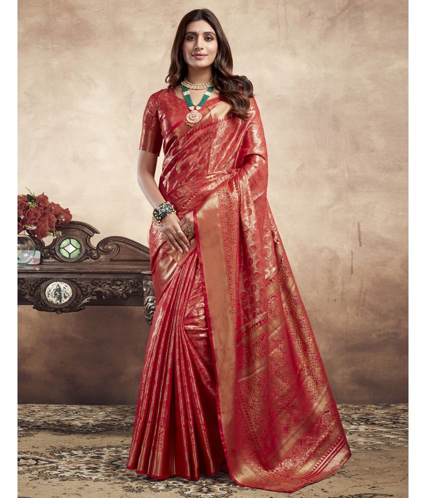     			Satrani Art Silk Woven Saree With Blouse Piece - Red ( Pack of 1 )