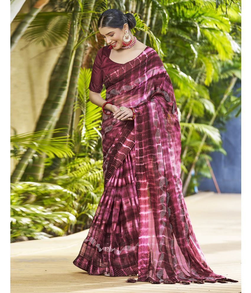     			Satrani Chiffon Embellished Saree With Blouse Piece - Maroon ( Pack of 1 )