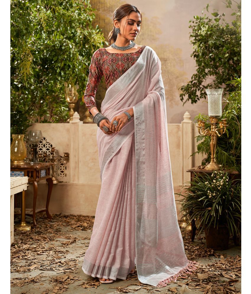     			Satrani Cotton Self Design Saree With Blouse Piece - Peach ( Pack of 1 )
