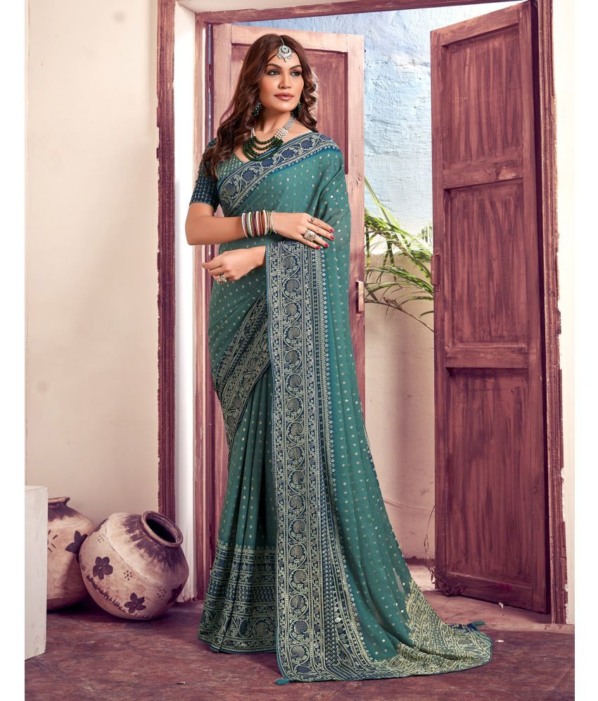     			Satrani Crepe Printed Saree With Blouse Piece - Green ( Pack of 1 )