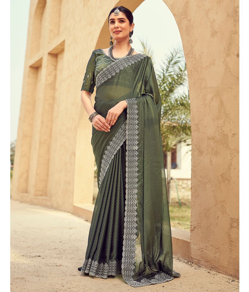     			Satrani Georgette Embroidered Saree With Blouse Piece - Green ( Pack of 1 )