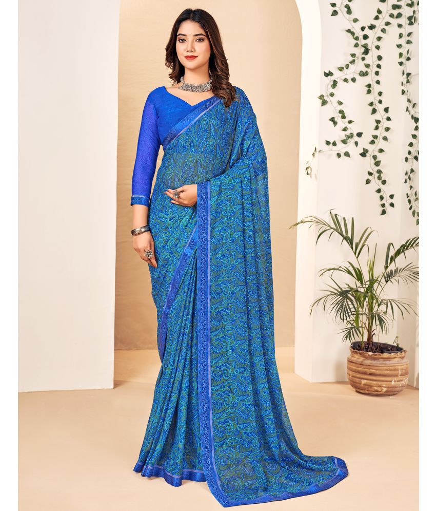     			Satrani Georgette Printed Saree With Blouse Piece - Navy Blue ( Pack of 1 )