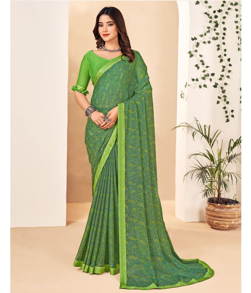     			Satrani Georgette Printed Saree With Blouse Piece - Green ( Pack of 1 )