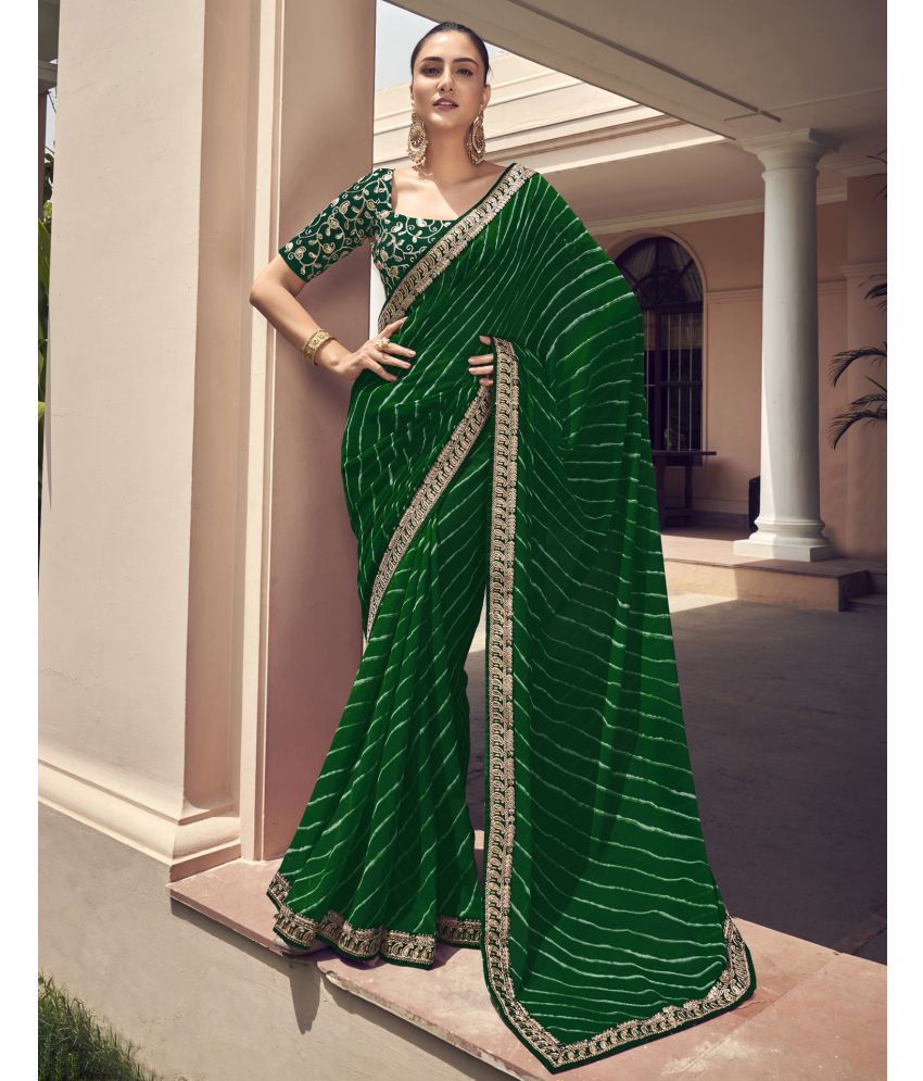     			Satrani Georgette Printed Saree With Blouse Piece - Green ( Pack of 1 )