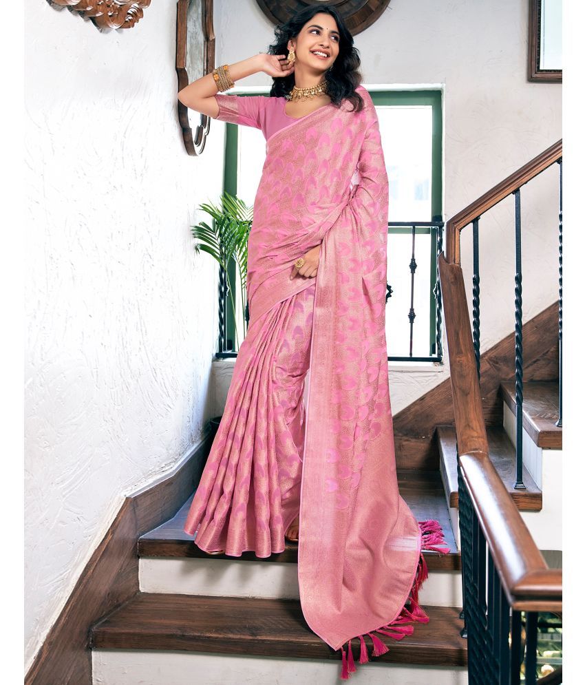     			Satrani Georgette Woven Saree With Blouse Piece - Pink ( Pack of 1 )