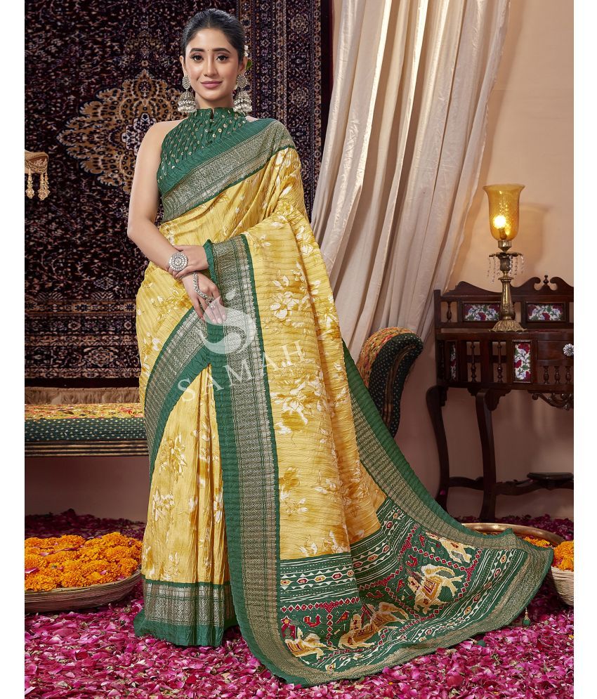     			Satrani SILK Printed Saree With Blouse Piece - Yellow ( Pack of 1 )