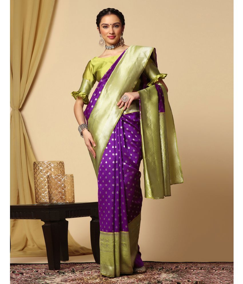     			Satrani Silk Blend Woven Saree With Blouse Piece - Purple ( Pack of 1 )