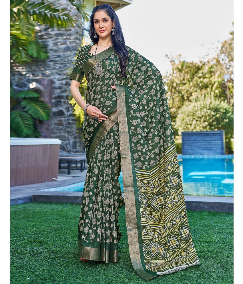     			Satrani Silk PRINTED Saree With Blouse Piece - Green ( Pack of 1 )