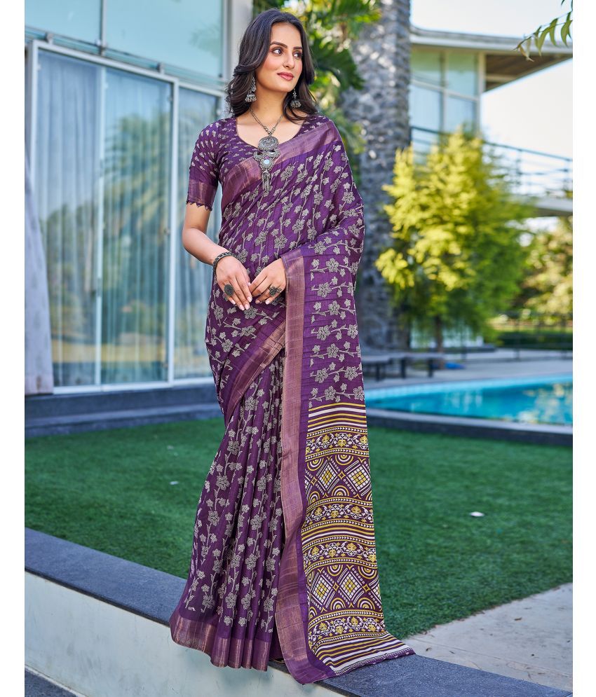    			Satrani Silk PRINTED Saree With Blouse Piece - Magenta ( Pack of 1 )