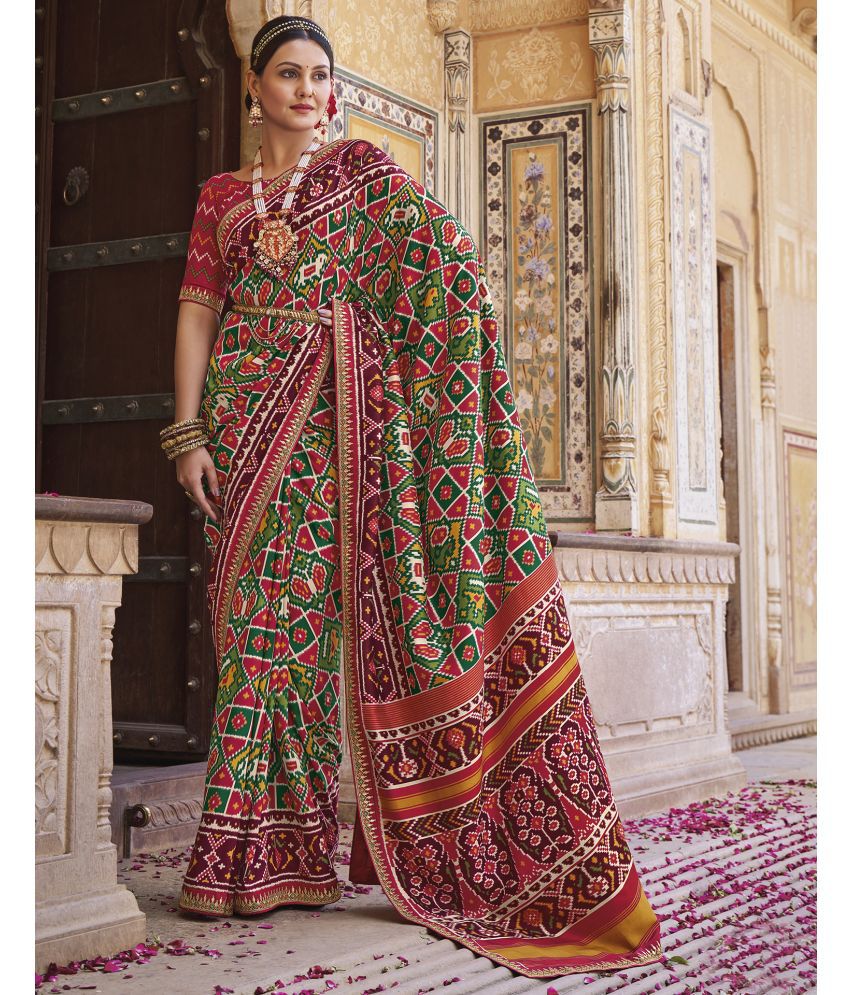     			Satrani Silk Printed Saree With Blouse Piece - Multicolor ( Pack of 1 )