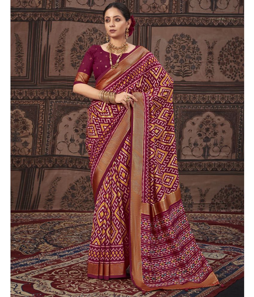     			Satrani Silk Printed Saree With Blouse Piece - Maroon ( Pack of 1 )