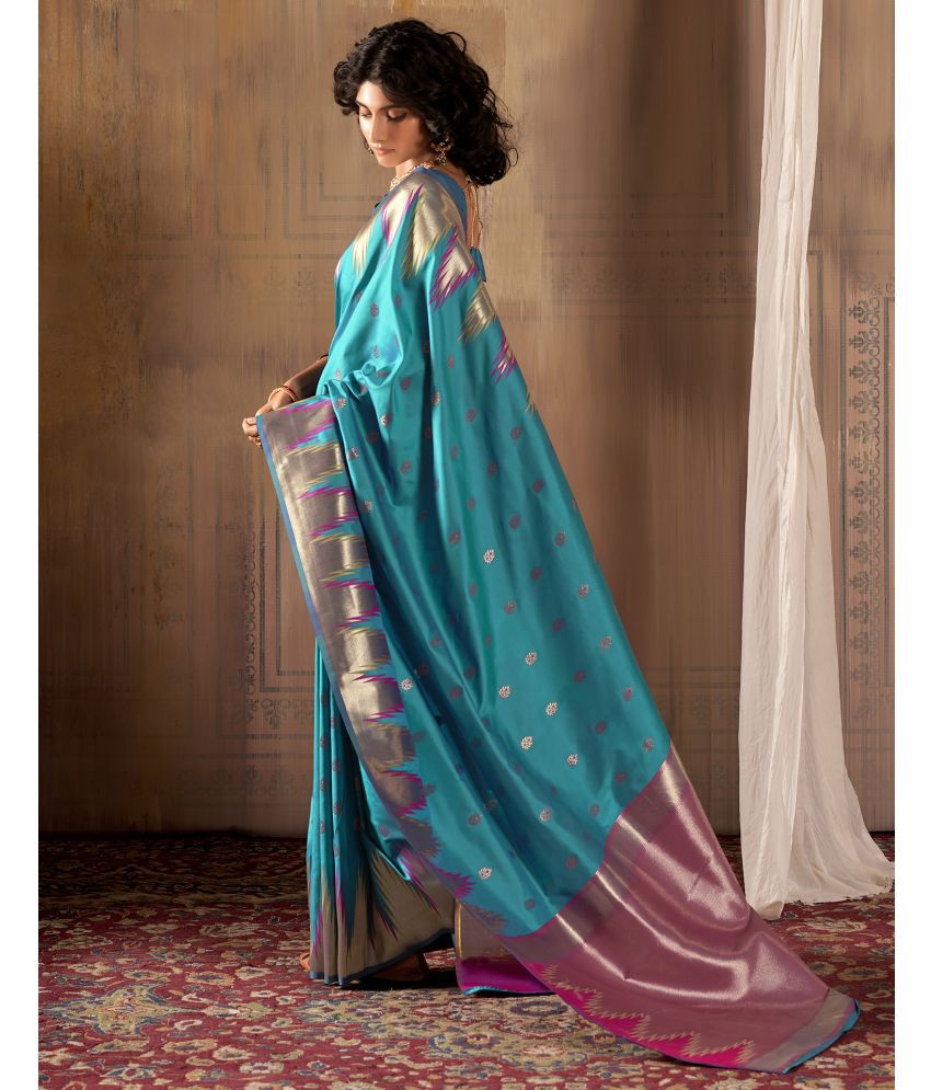     			Satrani Silk Woven Saree With Blouse Piece - Blue ( Pack of 1 )