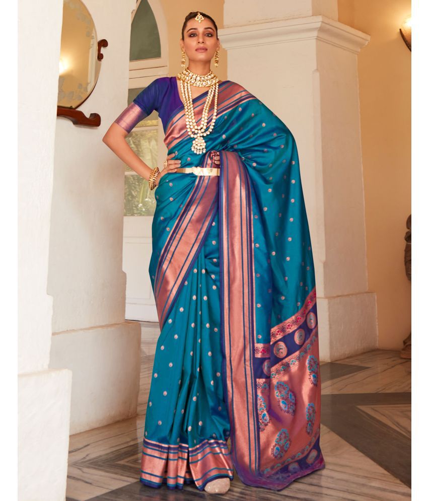     			Satrani Silk Woven Saree With Blouse Piece - Blue ( Pack of 1 )