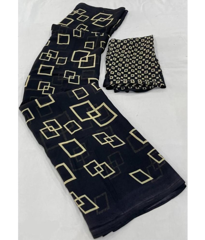     			Vichitro Georgette Printed Saree With Blouse Piece - Black ( Pack of 1 )