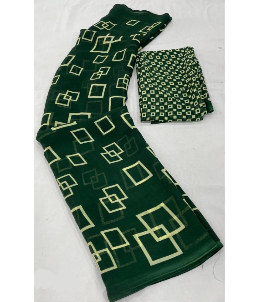     			Vichitro Georgette Printed Saree With Blouse Piece - Green ( Pack of 1 )