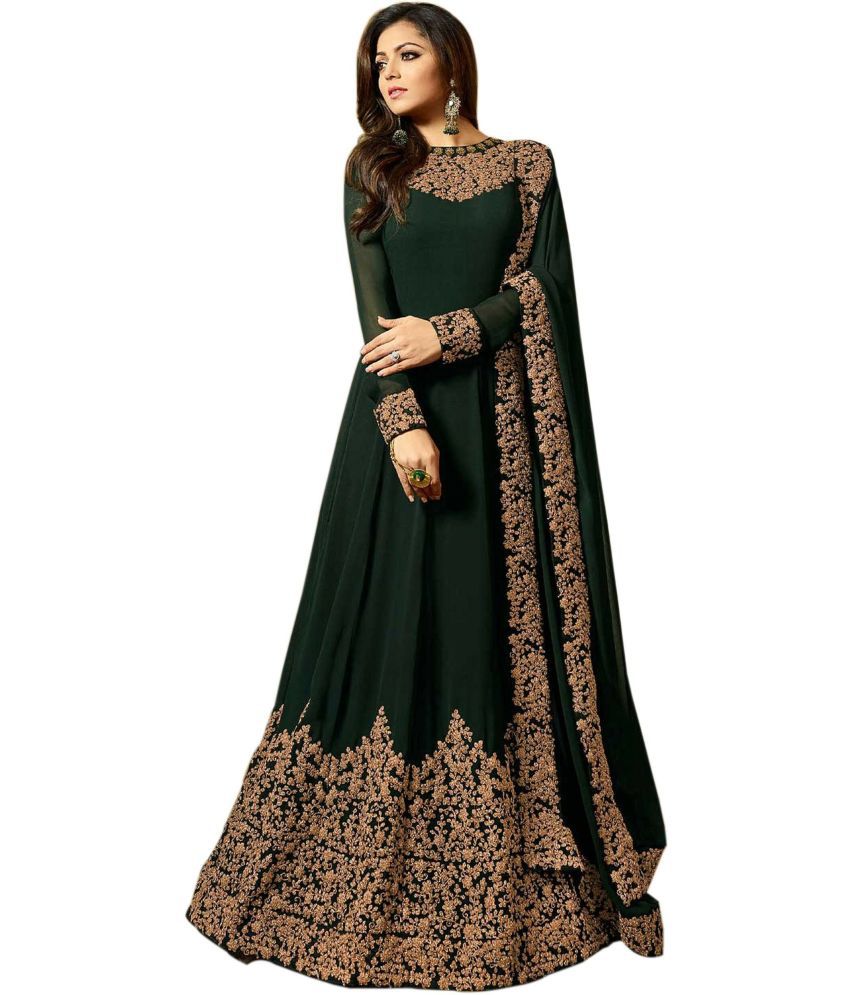     			kedar fab Green Anarkali Silk Blend Women's Semi Stitched Ethnic Gown ( Pack of 1 )