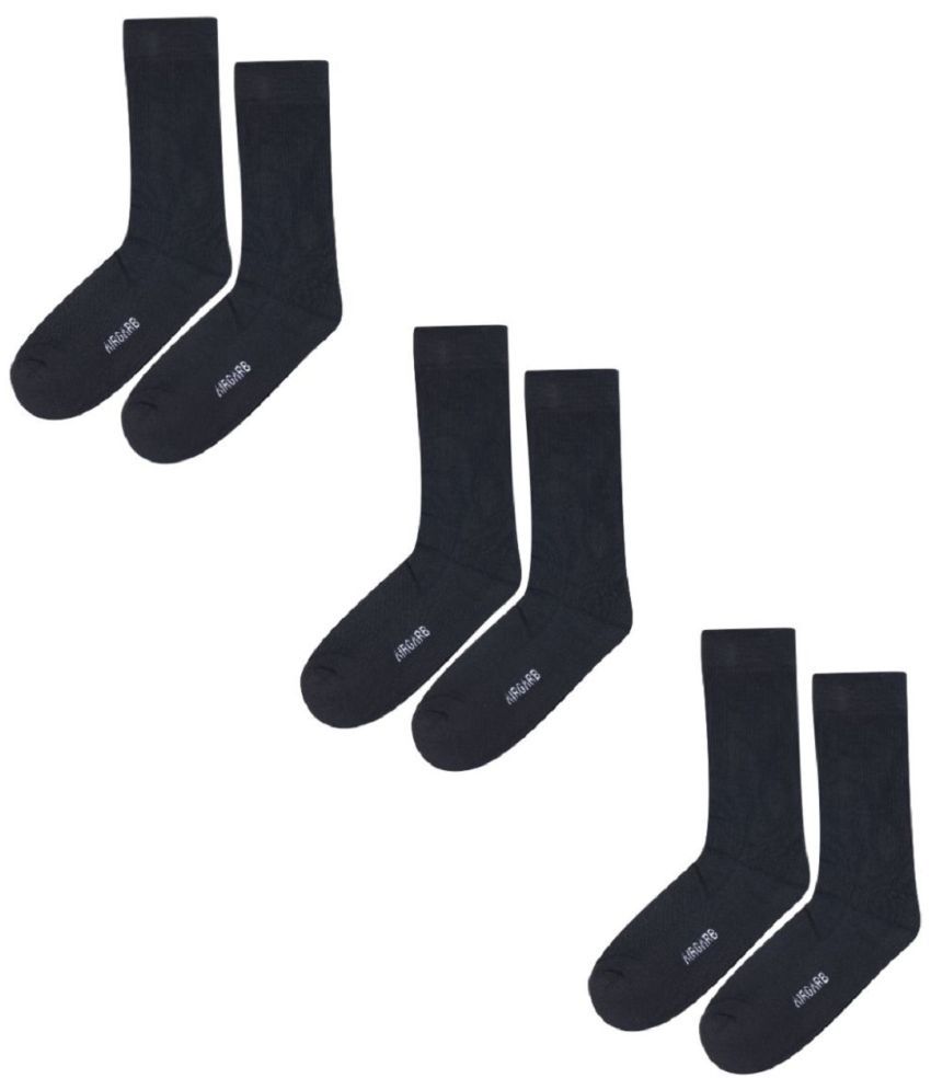     			AIR GARB Cotton Men's Striped Black Mid Length Socks ( Pack of 3 )