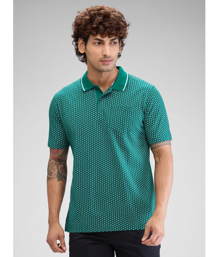     			Colorplus Cotton Regular Fit Printed Half Sleeves Men's Polo T Shirt - Green ( Pack of 1 )