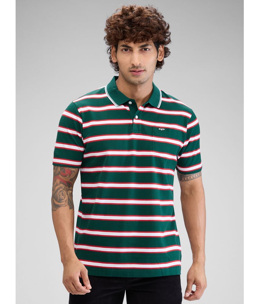     			Colorplus Cotton Regular Fit Striped Half Sleeves Men's Polo T Shirt - Green ( Pack of 1 )