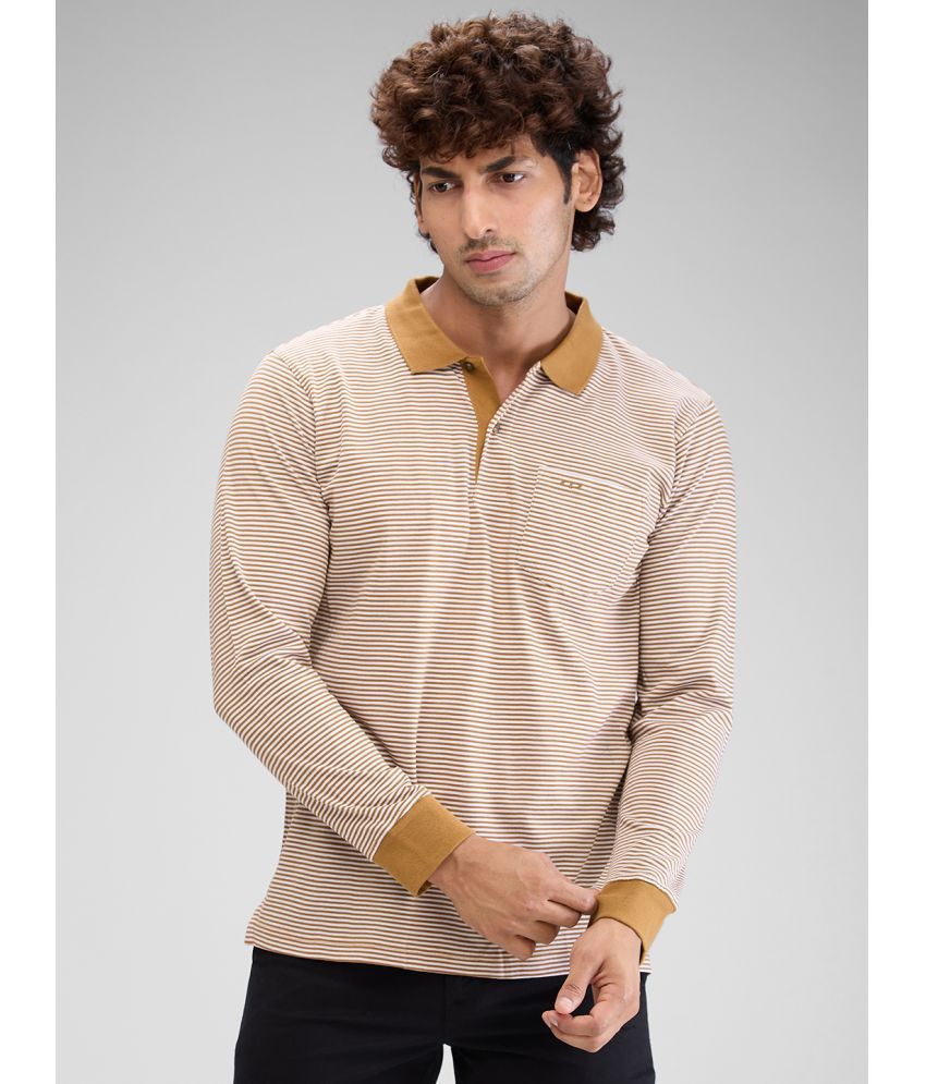     			Colorplus Cotton Regular Fit Striped Full Sleeves Men's Polo T Shirt - Brown ( Pack of 1 )