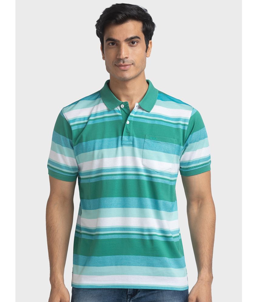     			Colorplus Cotton Regular Fit Striped Half Sleeves Men's Polo T Shirt - Green ( Pack of 1 )