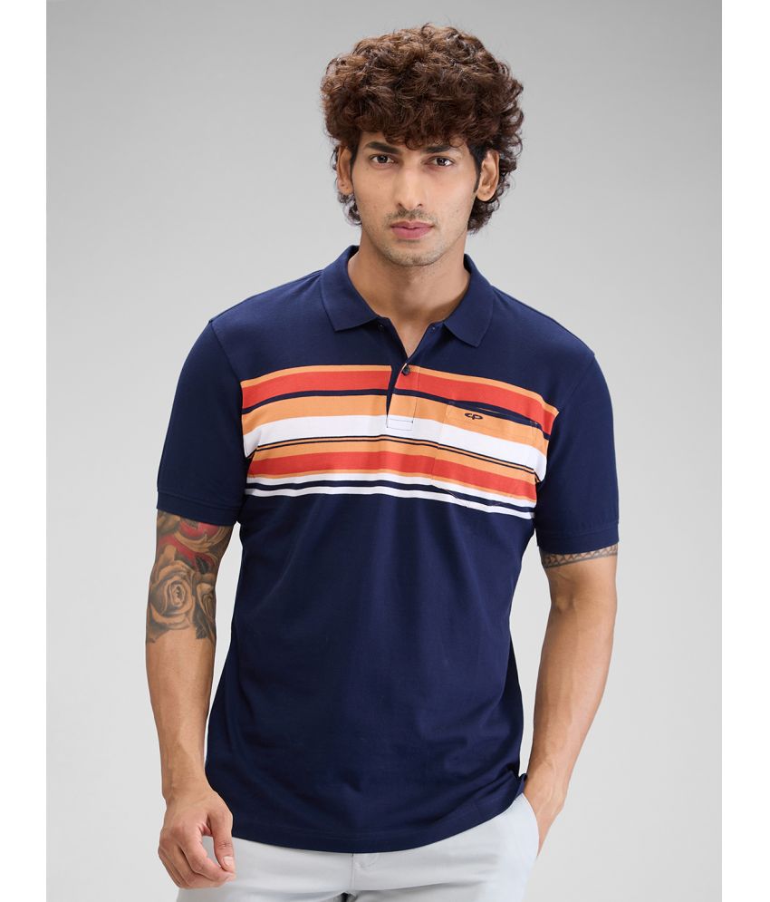     			Colorplus Cotton Regular Fit Striped Half Sleeves Men's Polo T Shirt - Blue ( Pack of 1 )