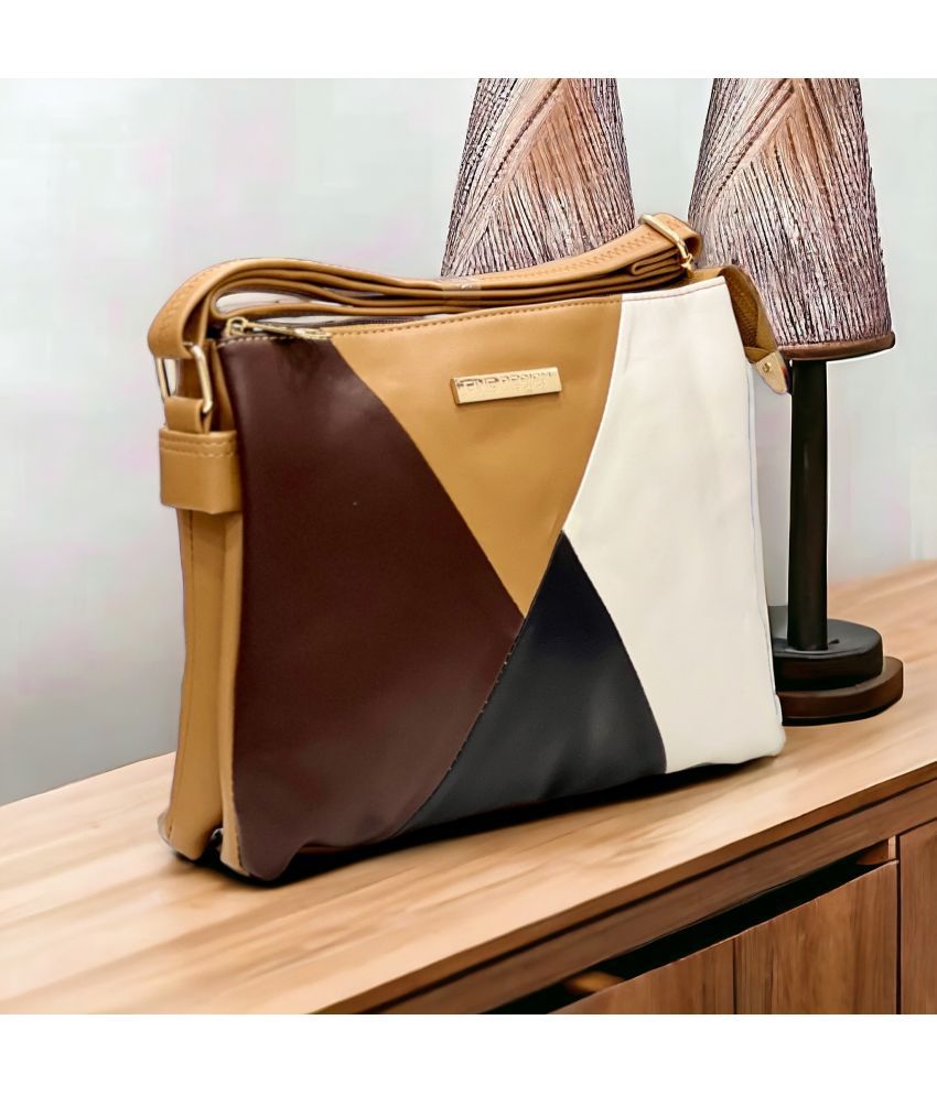     			Fine Design Beige PU Sling Bag