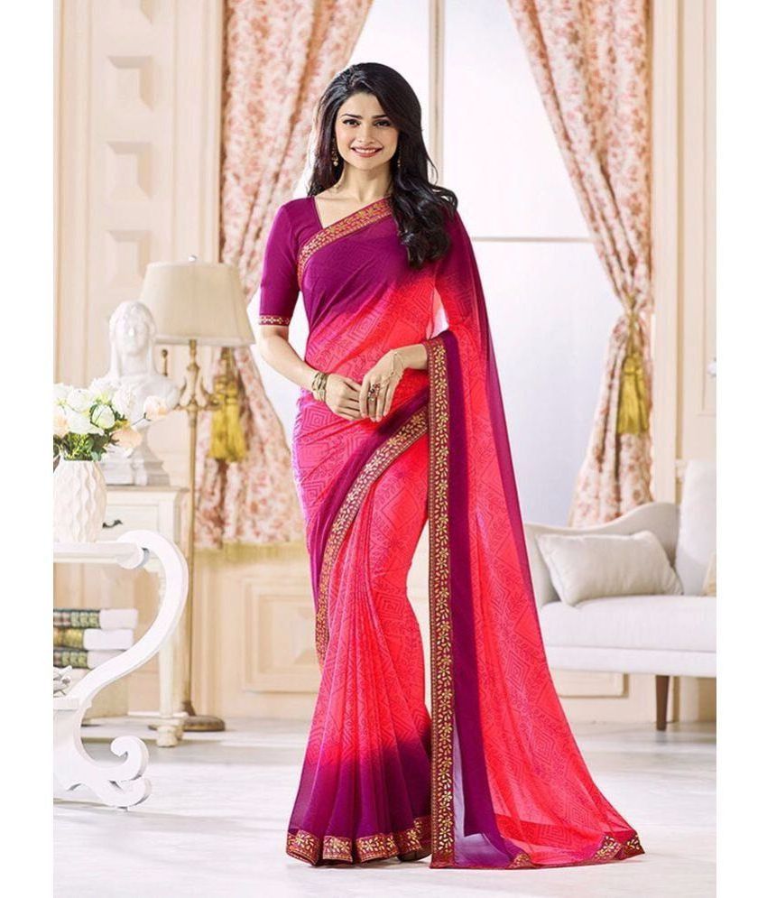     			Gazal Fashions Georgette Printed Saree With Blouse Piece - Pink ( Pack of 1 )