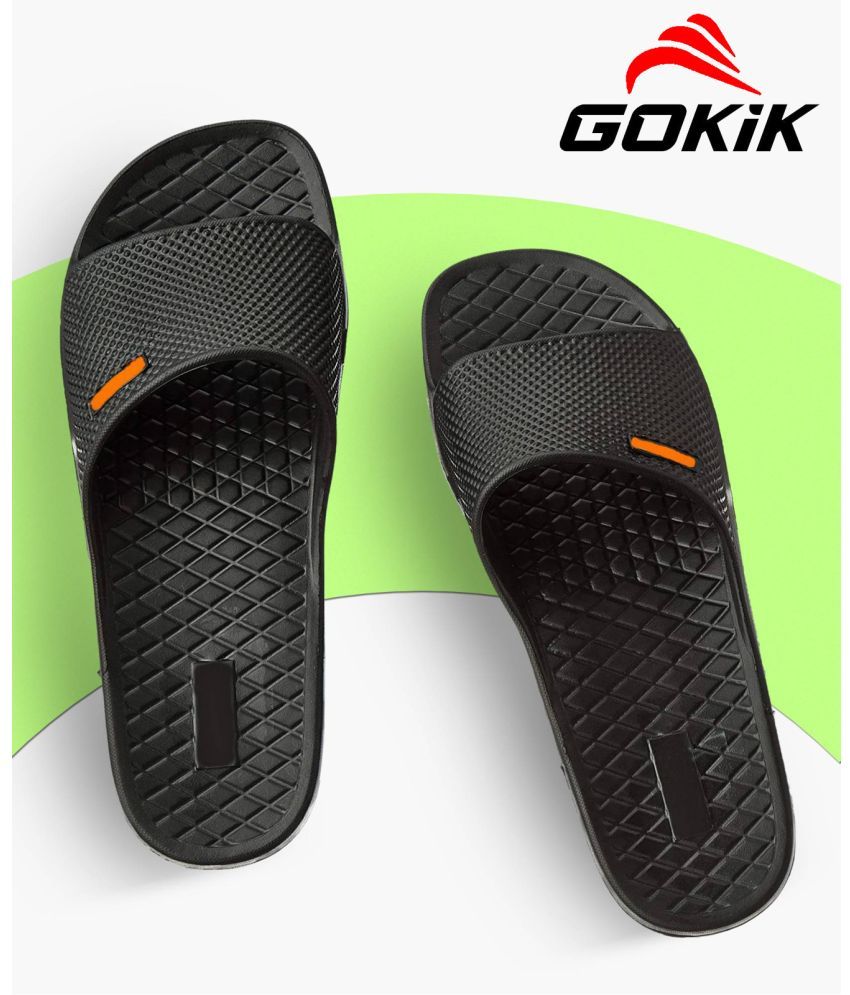     			Gokik Black Men's Slide Flip Flop