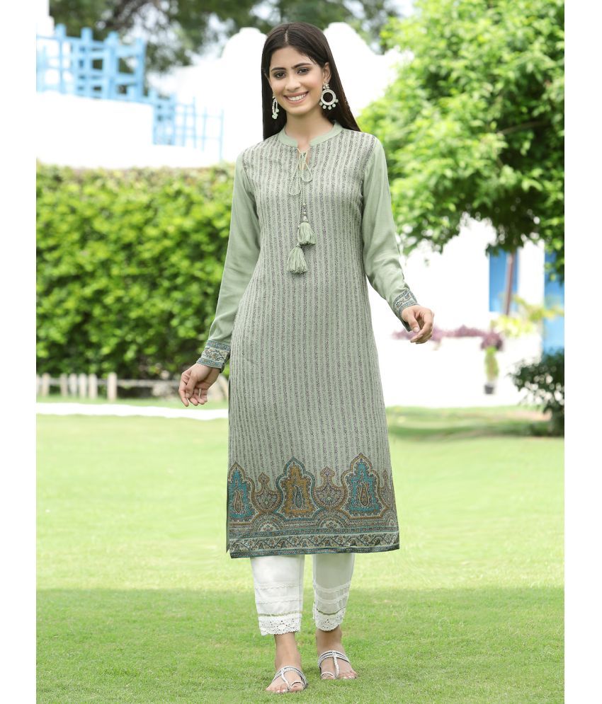     			Juniper Acrylic Printed Straight Women's Kurti - Green ( Pack of 1 )