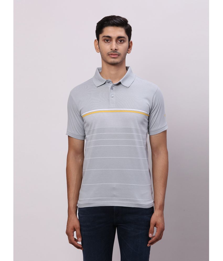     			Park Avenue Cotton Blend Slim Fit Striped Half Sleeves Men's Polo T Shirt - Grey ( Pack of 1 )