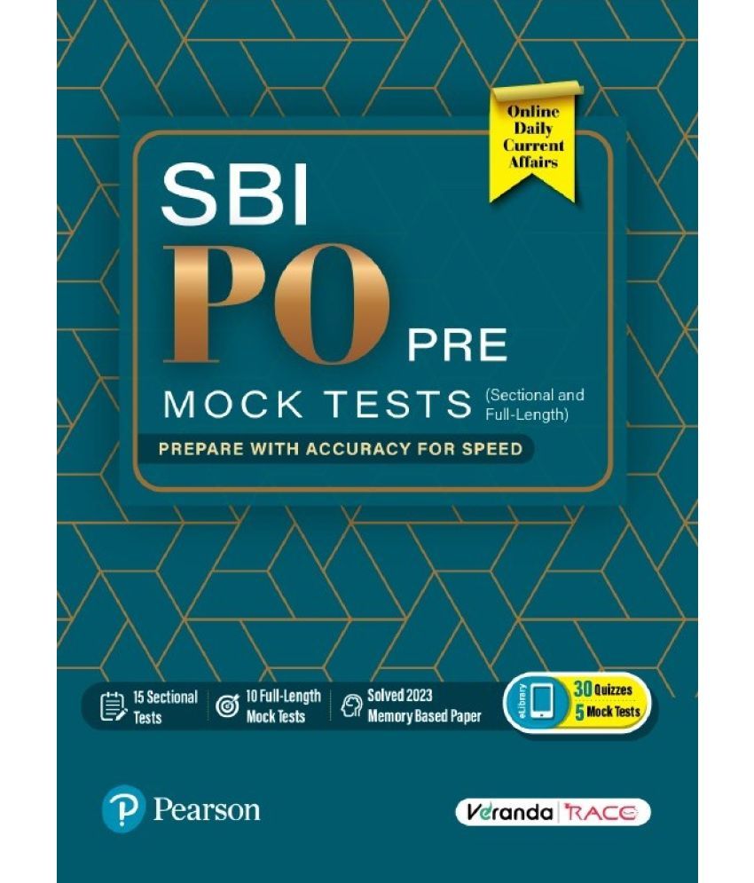     			SBI PO Pre-Mock Tests, 15 Sectional and 10 Full-Length Tests with Solved 2023 Memory-based Paper - Pearson