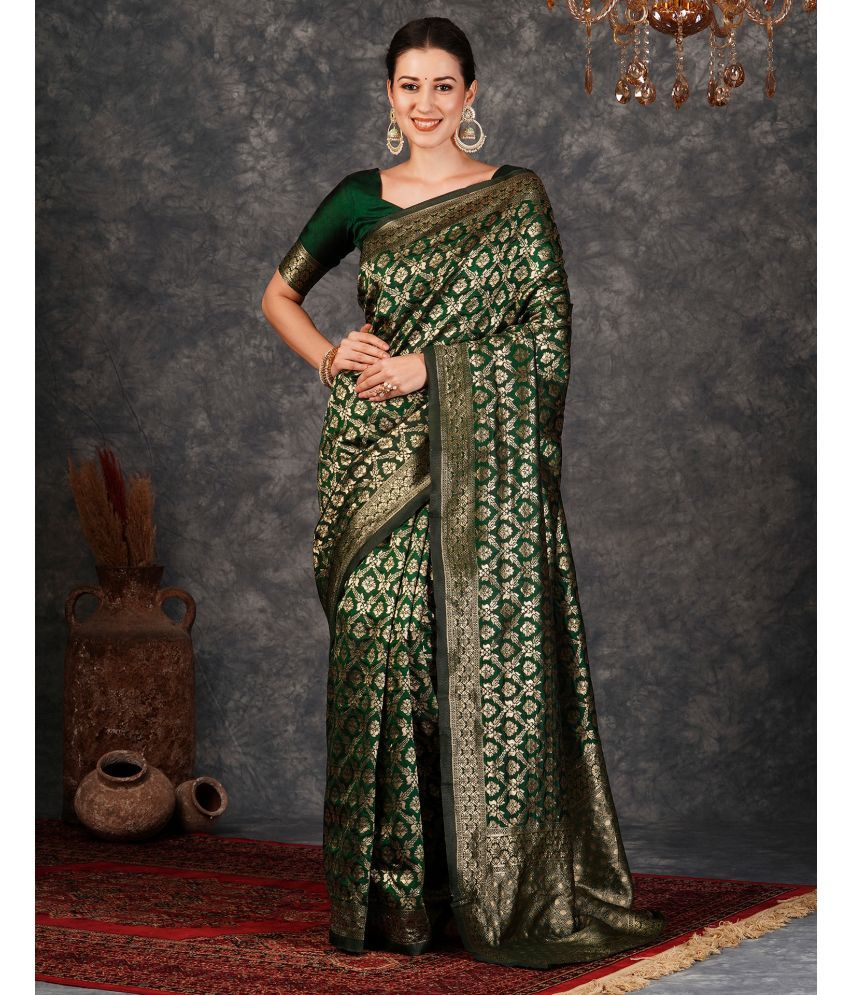     			Samah Art Silk Self Design Saree With Blouse Piece - Green ( Pack of 1 )