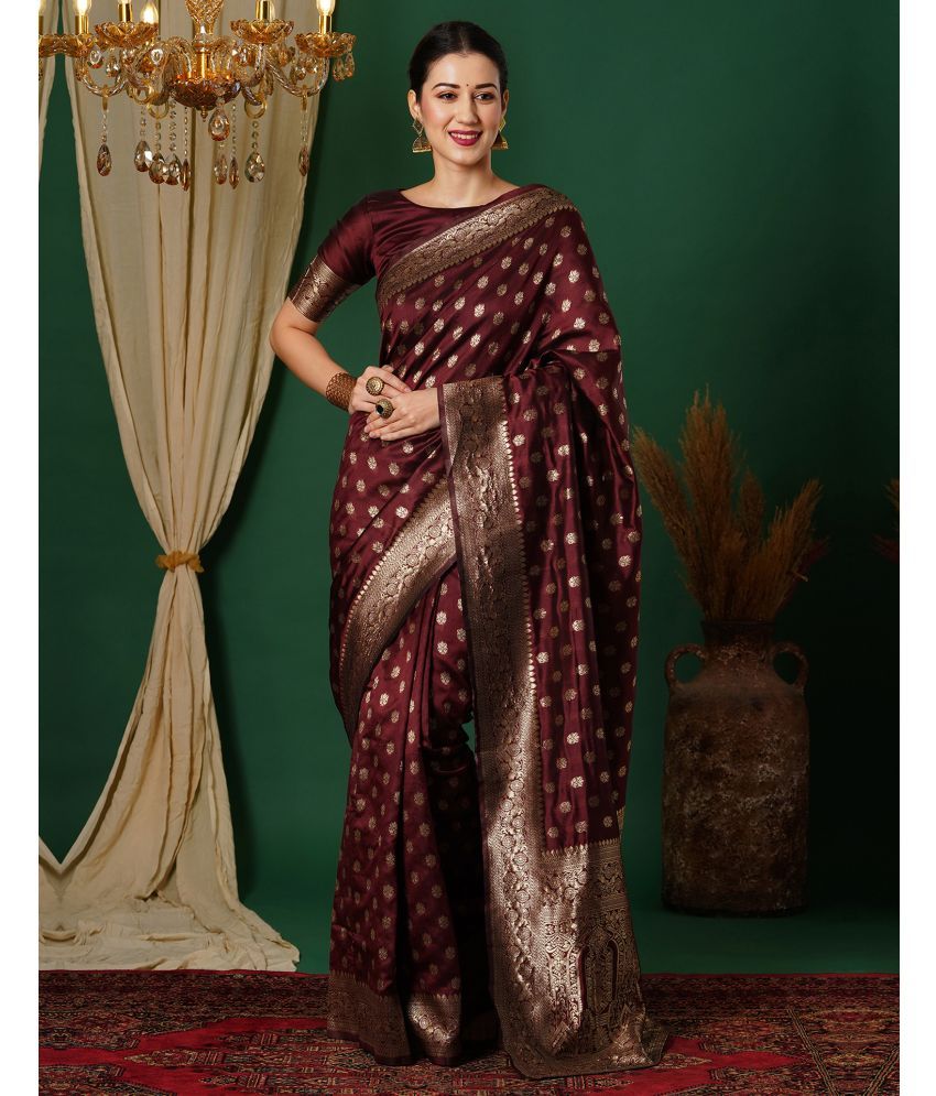     			Samah Art Silk Woven Saree With Blouse Piece - Maroon ( Pack of 1 )