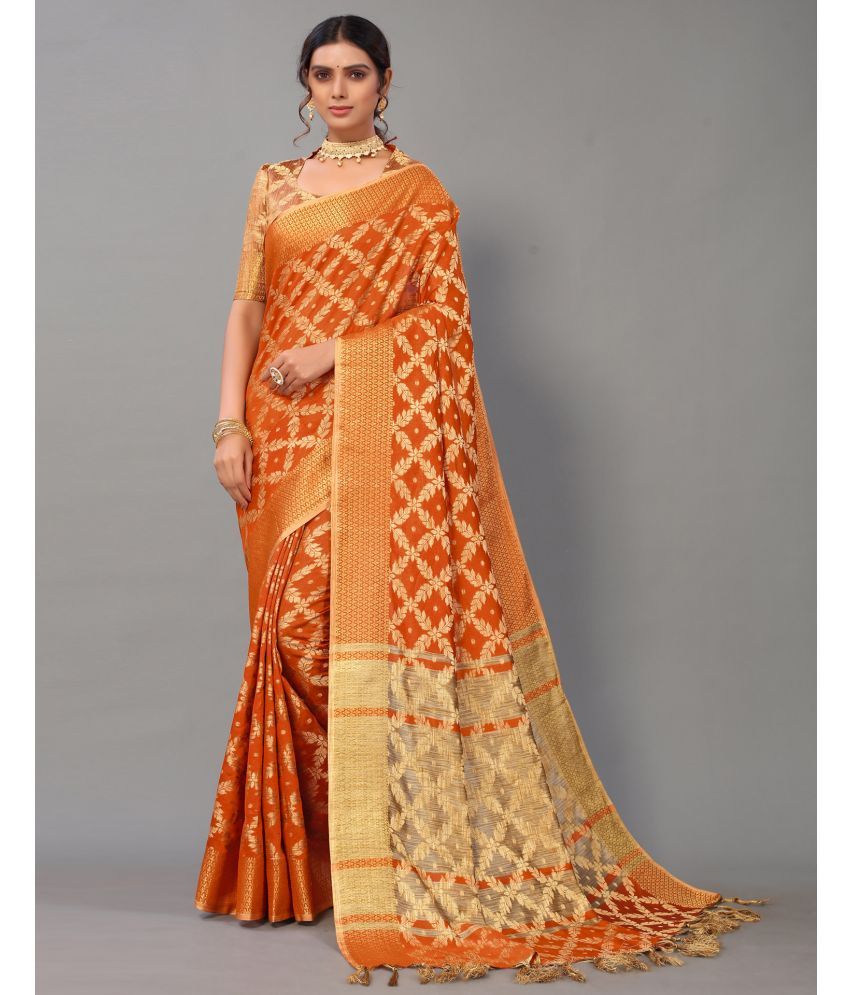     			Samah Cotton Silk Woven Saree With Blouse Piece - Orange ( Pack of 1 )