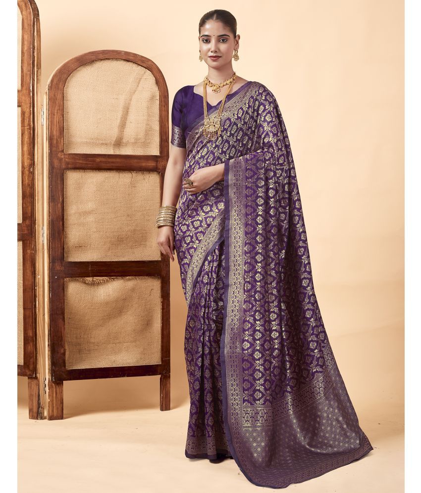     			Satrani Art Silk Self Design Saree With Blouse Piece - Purple ( Pack of 1 )