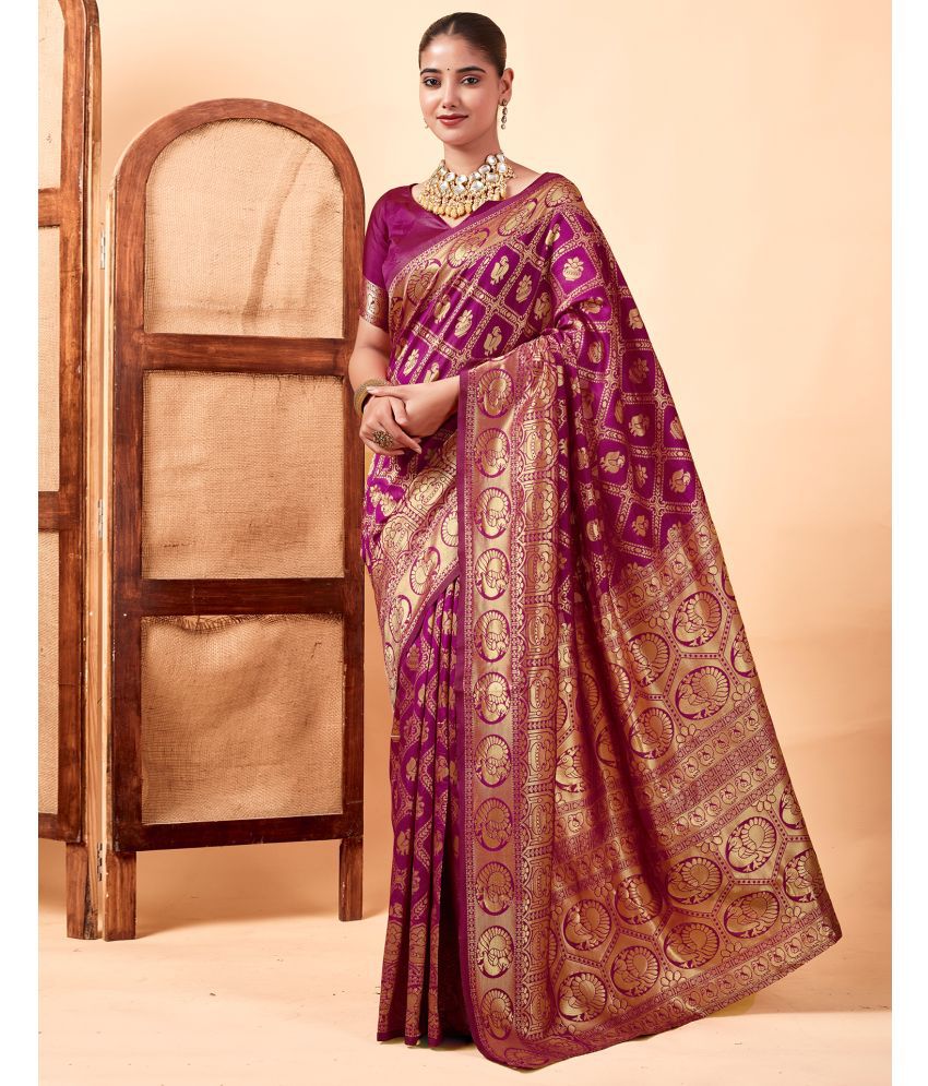     			Satrani Art Silk Woven Saree With Blouse Piece - Rani ( Pack of 1 )