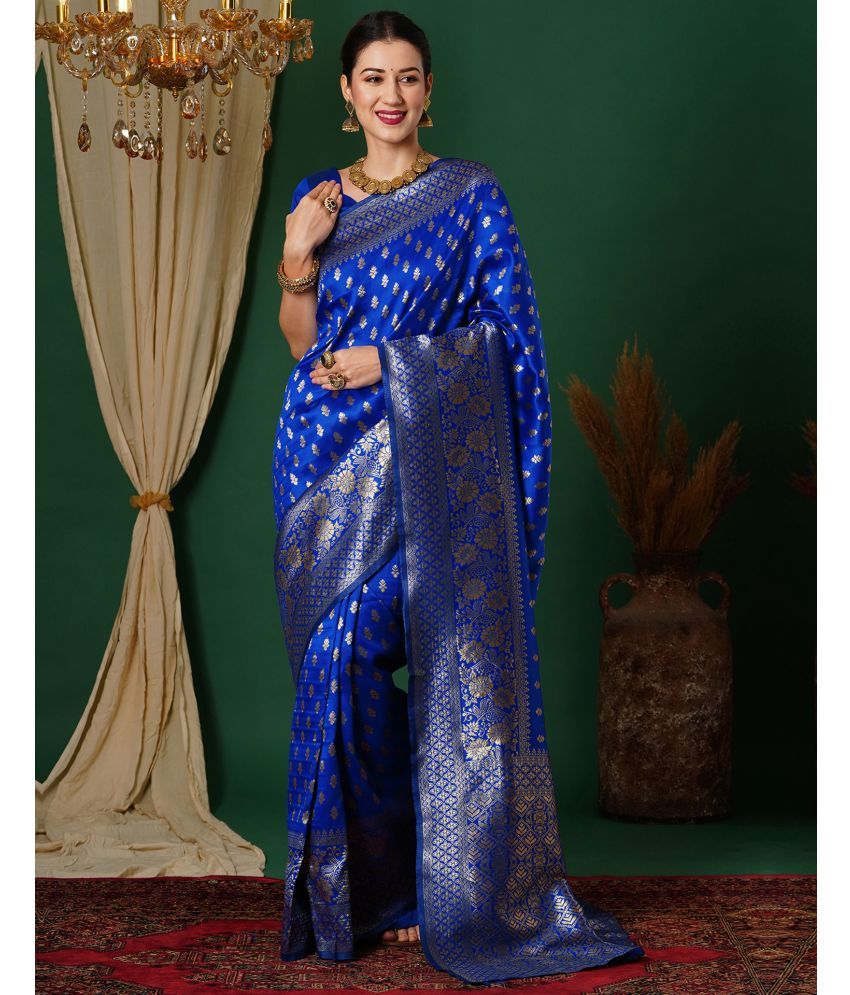     			Satrani Art Silk Woven Saree With Blouse Piece - Blue ( Pack of 1 )