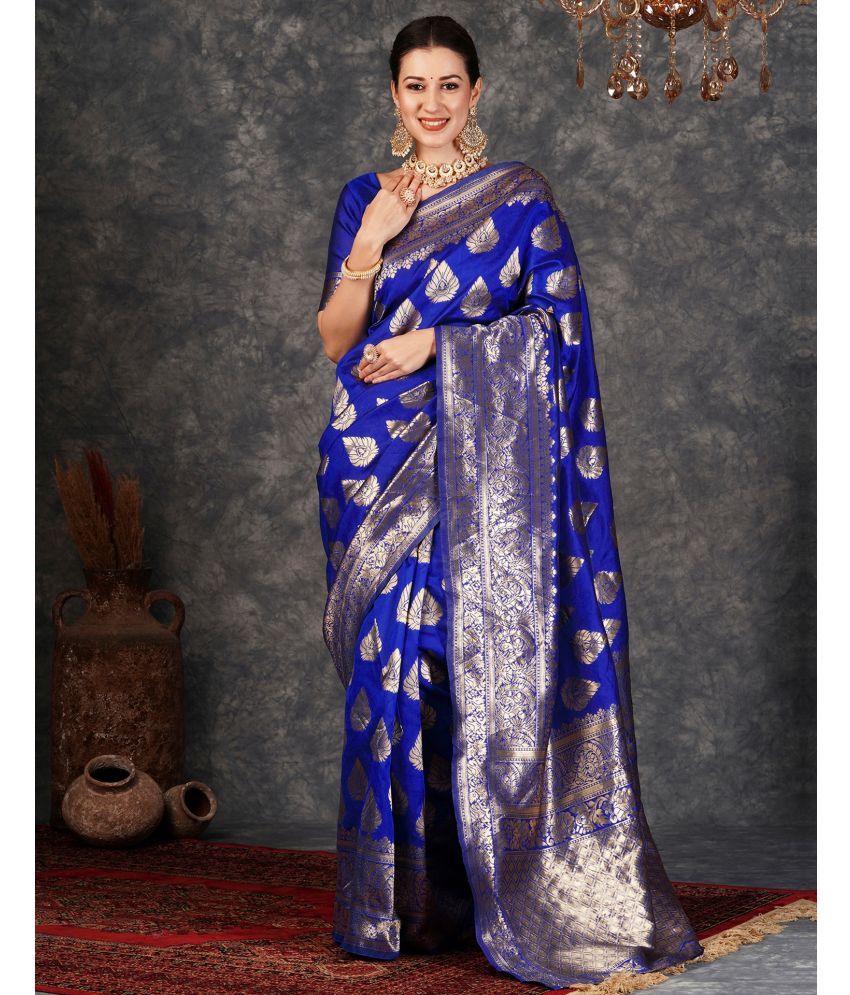     			Satrani Art Silk Woven Saree With Blouse Piece - Blue ( Pack of 1 )